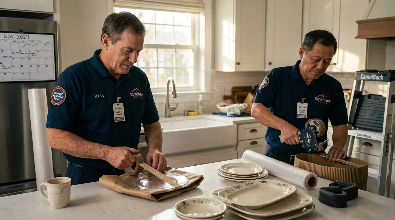 Professional crew packing kitchen dishware in Marthasville, MO